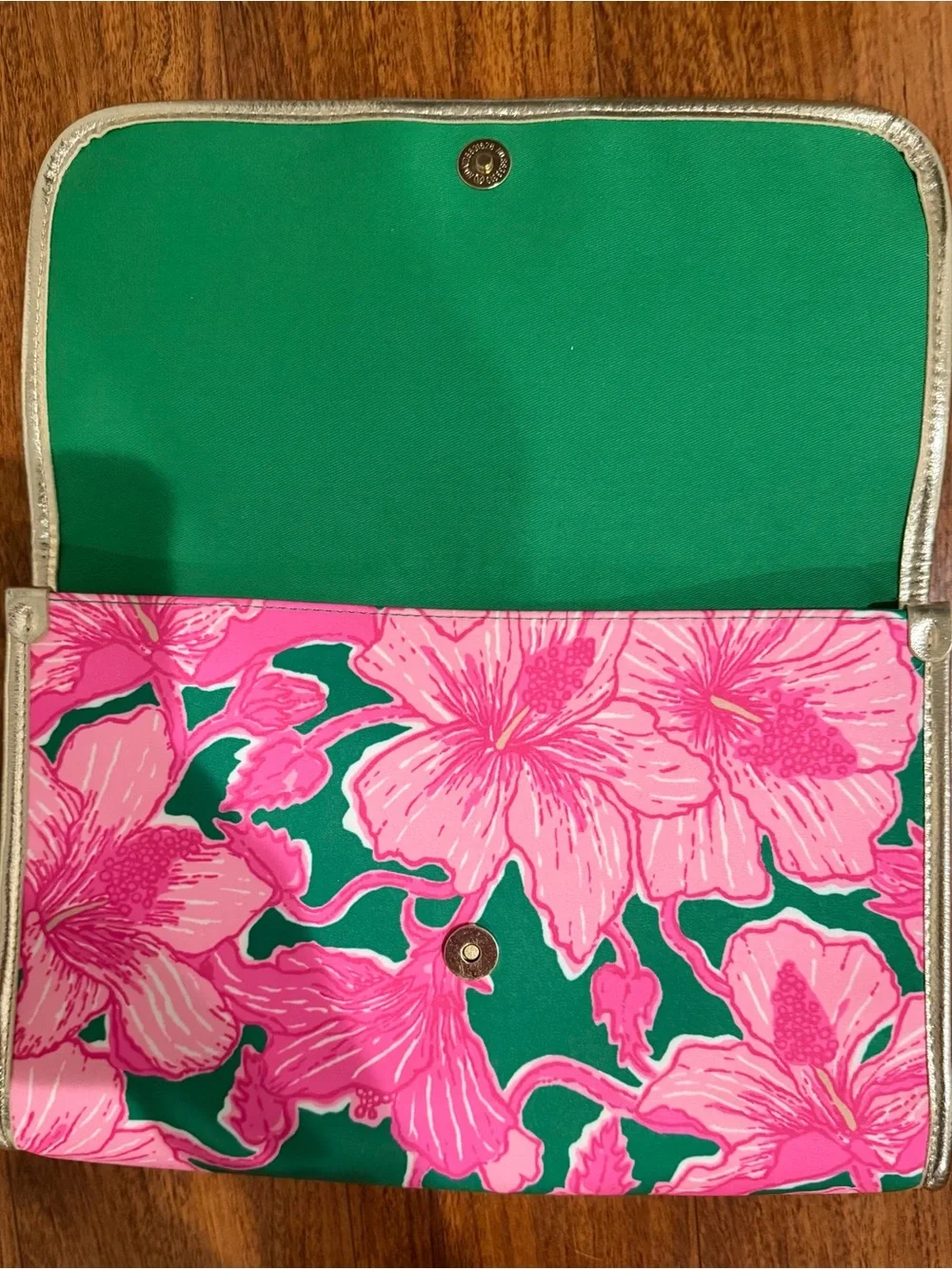 Lilly Pulitzer Pink & Green Floral Phone Case Wallet with Gold Trim